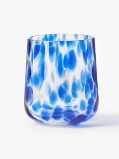 Vasos|Vajillas Completas>Westwing Collection Vasos de agua artesanales con estampado de lunares Oakley, 4 uds. Azul real transparente