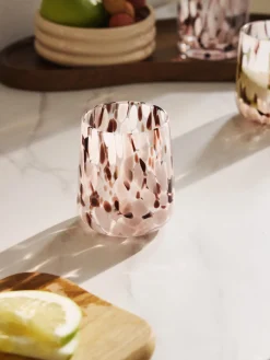 Vasos|Vajillas Completas></noscript>Westwing Collection Vasos de agua artesanales con estampado de lunares Oakley, 4 uds. Morado oscuro, rosa claro, transparente