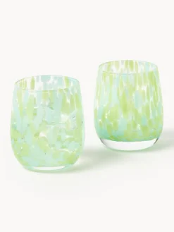 Vasos|Vajillas Completas></noscript>Westwing Collection Vasos de agua artesanales Yava, 4 uds. Azul claro, verde claro, transparente