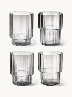 Vasos|Vajillas Completas>Ferm Living Vasos de agua soplados con relieves Ripple, 4 uds. Gris transparente brillante