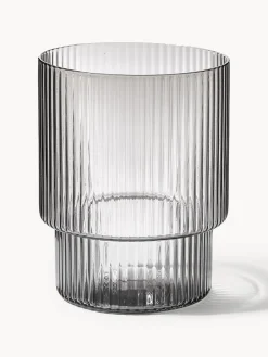 Vasos|Vajillas Completas></noscript>Ferm Living Vasos de agua soplados con relieves Ripple, 4 uds. Gris transparente brillante