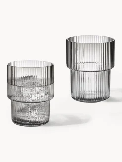 Vasos|Vajillas Completas></noscript>Ferm Living Vasos de agua soplados con relieves Ripple, 4 uds. Gris transparente brillante