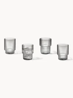 Vasos|Vajillas Completas></noscript>Ferm Living Vasos de agua soplados con relieves Ripple, 4 uds. Gris transparente brillante