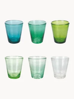 Vasos|Vajillas Completas>Villa D'Este Home Tivoli Vasos de agua soplados con burbujas Cancun, 6 uds. Tonos turquesa y verdes, transparente