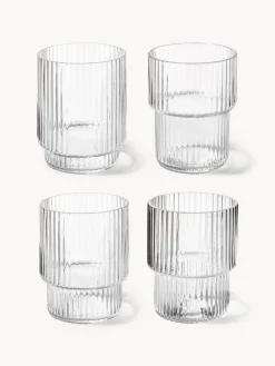 Vasos|Vajillas Completas>Ferm Living Vasos de agua soplados con relieves Ripple, 4 uds. Transparente brillante