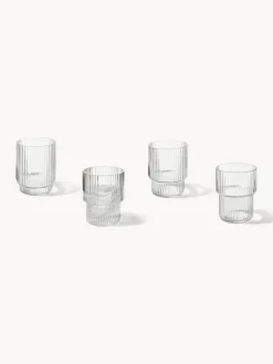 Vasos|Vajillas Completas></noscript>Ferm Living Vasos de agua soplados con relieves Ripple, 4 uds. Transparente brillante
