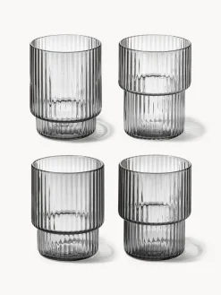 Vasos|Vajillas Completas>Ferm Living Vasos de agua soplados con relieves Ripple, 4 uds. Gris transparente brillante