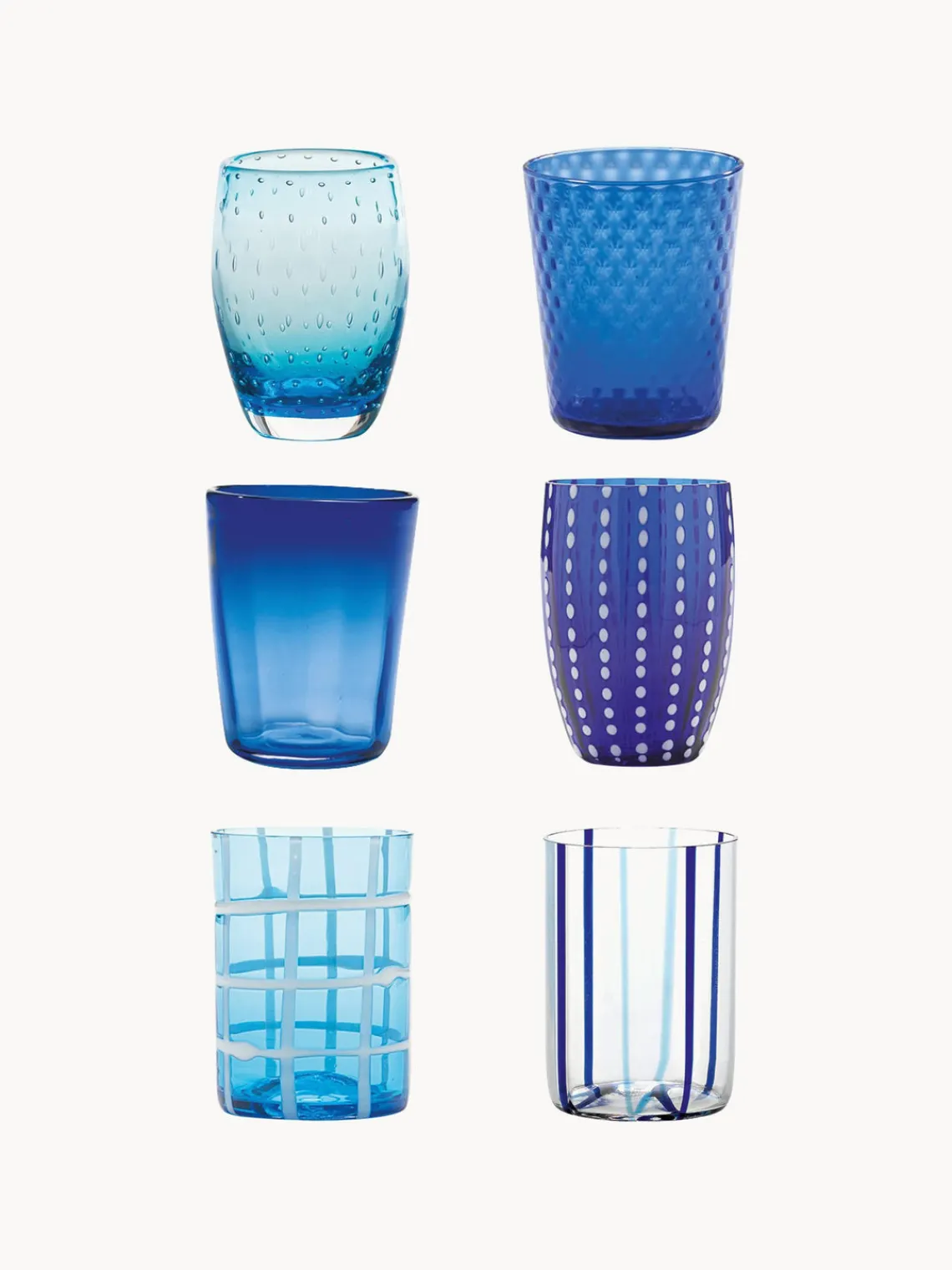 Vasos|Vajillas Completas>Zafferano Vasos de vidrio soplados artesanalmente Melting Pot Sea, 6 uds.