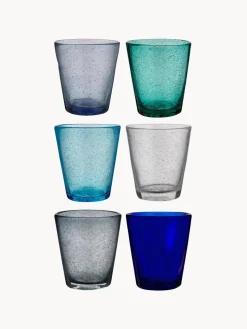 Vasos|Vajillas Completas>Villa D'Este Home Tivoli Vasos soplados con burbujas de aire Cancun, 6 uds. Tonos azules, tuquesas y grises transparentes