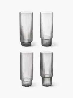 Copas De Cóctel|Vajillas Completas>Ferm Living Vasos soplados con relieves Ripple, 4 uds. Gris transparente brillante