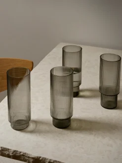 Copas De Cóctel|Vajillas Completas>Ferm Living Vasos soplados con relieves Ripple, 4 uds. Gris transparente brillante
