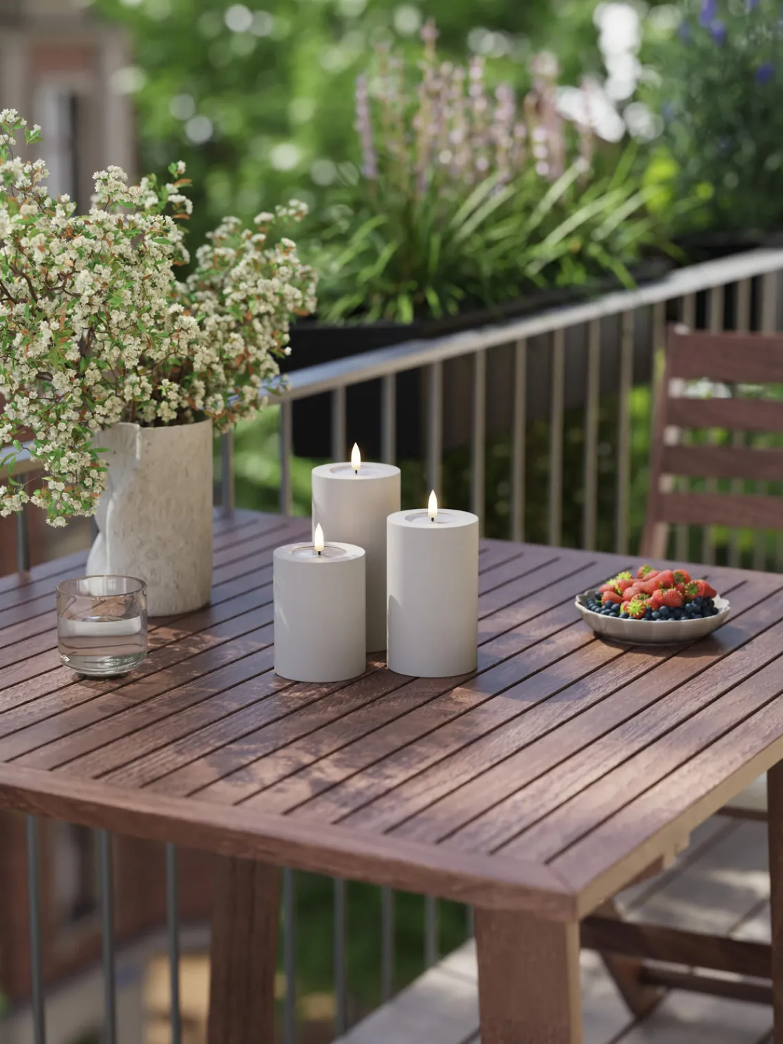 Velas Led|Velas Decorativas>Deluxe Homeart Vela LED artesanal para exterior Real Flame, 20 cm Greige