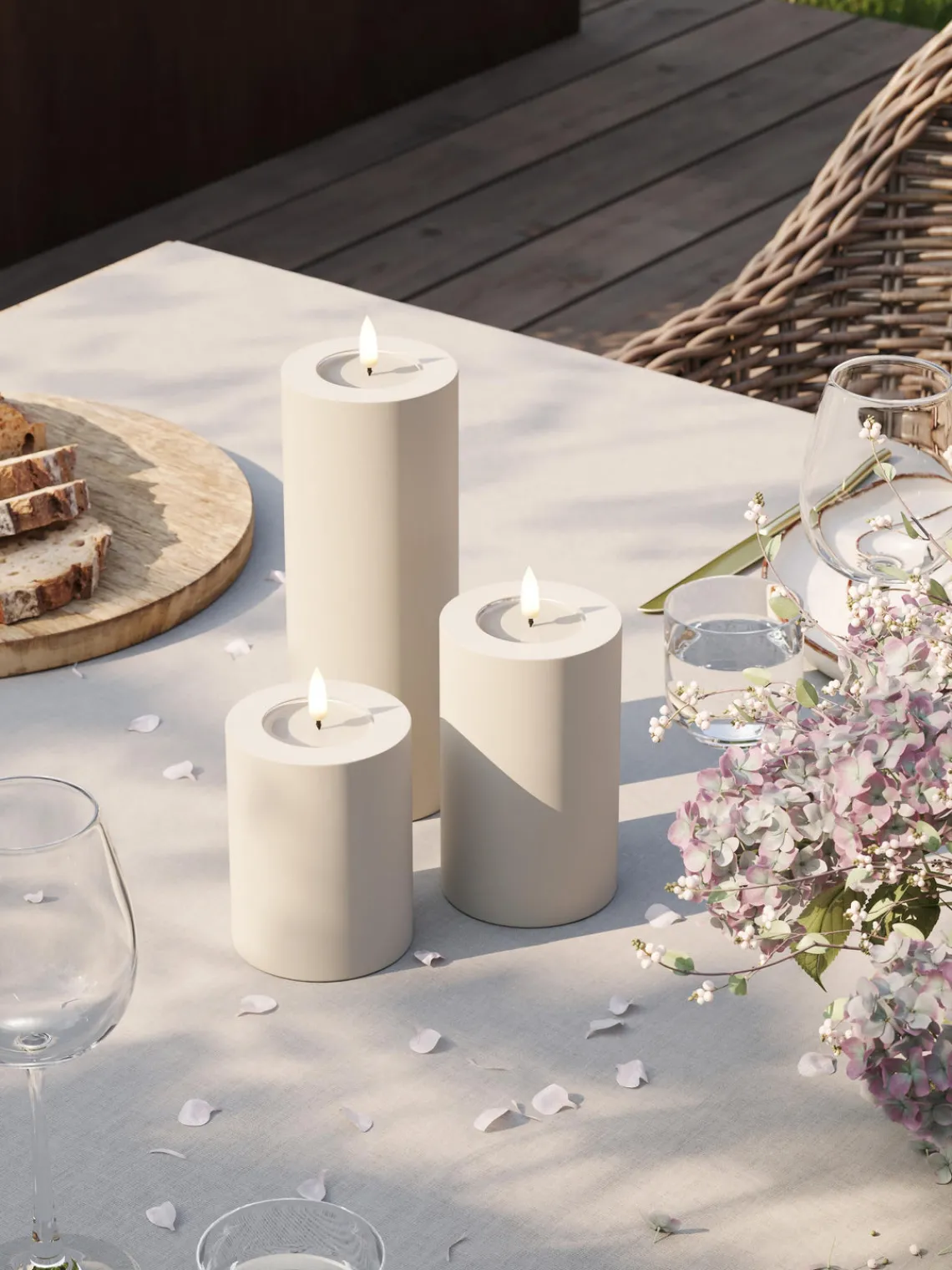 Velas Led|Velas Decorativas>Deluxe Homeart Vela LED artesanal para exterior Real Flame, 20 cm Greige