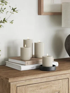 Velas Led|Velas Decorativas>Deluxe Homeart Vela LED artesanal Solid Stripe, 15 cm Greige