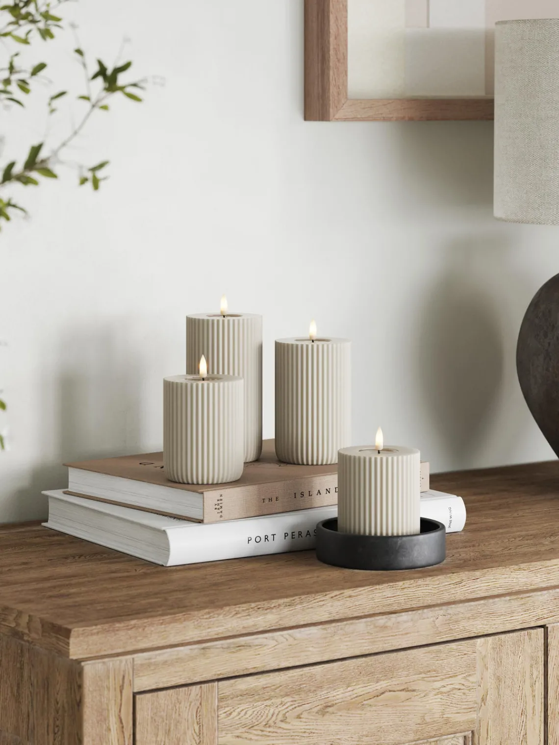 Velas Led|Velas Decorativas>Deluxe Homeart Vela LED artesanal Solid Stripe, 15 cm Greige