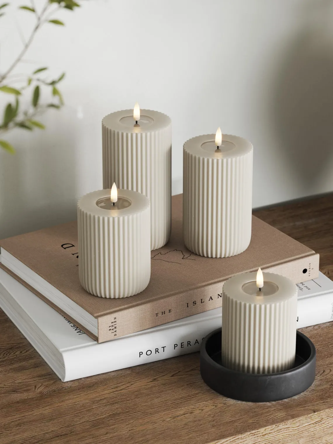 Velas Led|Velas Decorativas>Deluxe Homeart Vela LED artesanal Solid Stripe, 15 cm Greige