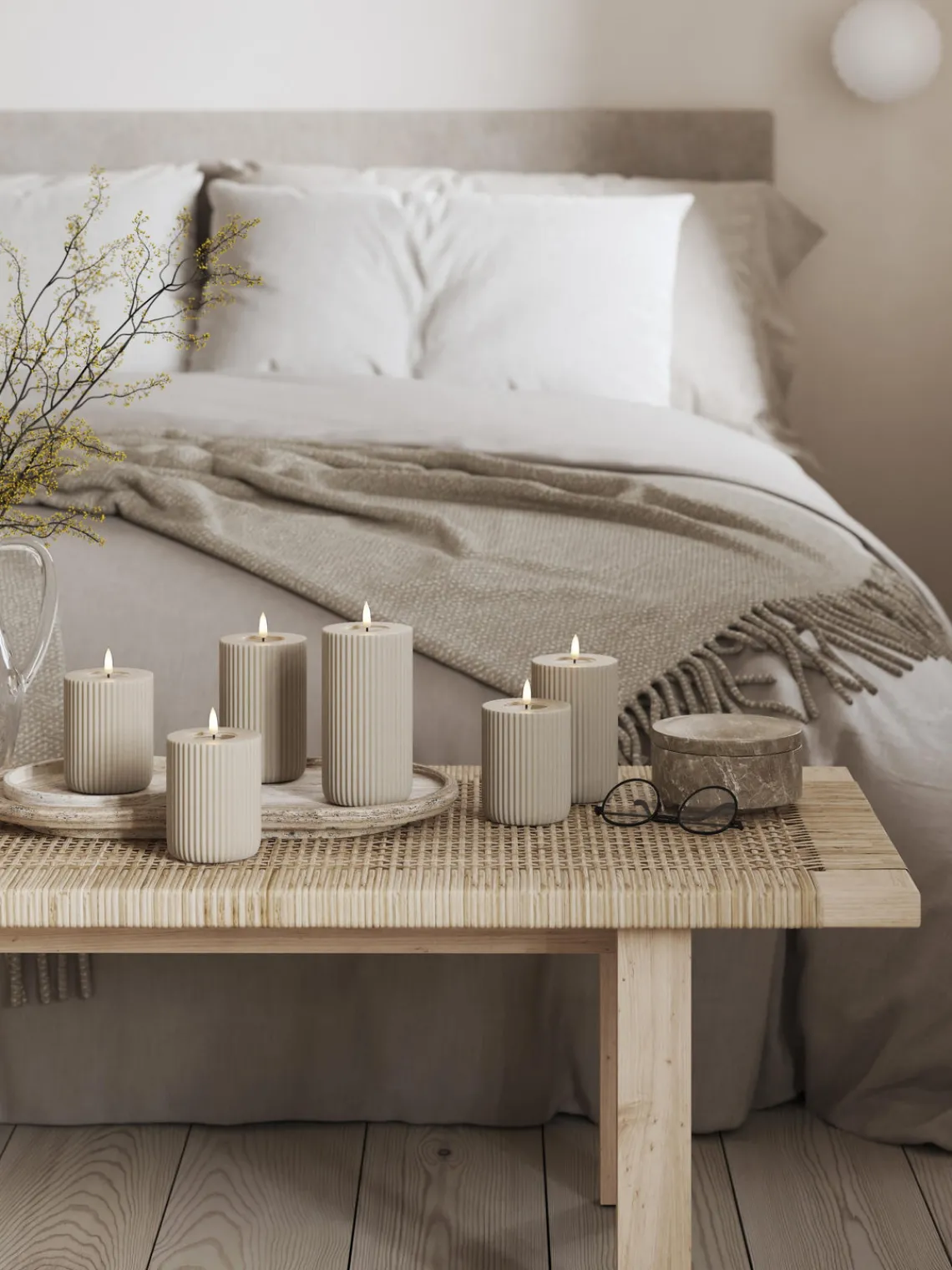 Velas Led|Velas Decorativas>Deluxe Homeart Vela LED artesanal Solid Stripe, 15 cm Greige