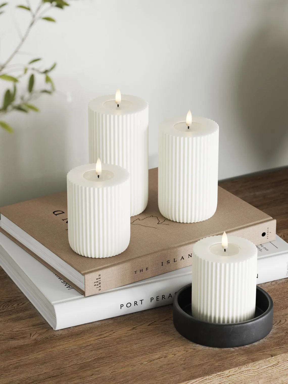 Velas Led|Velas Decorativas>Deluxe Homeart Vela LED artesanal Solid Stripe, 15 cm Blanco