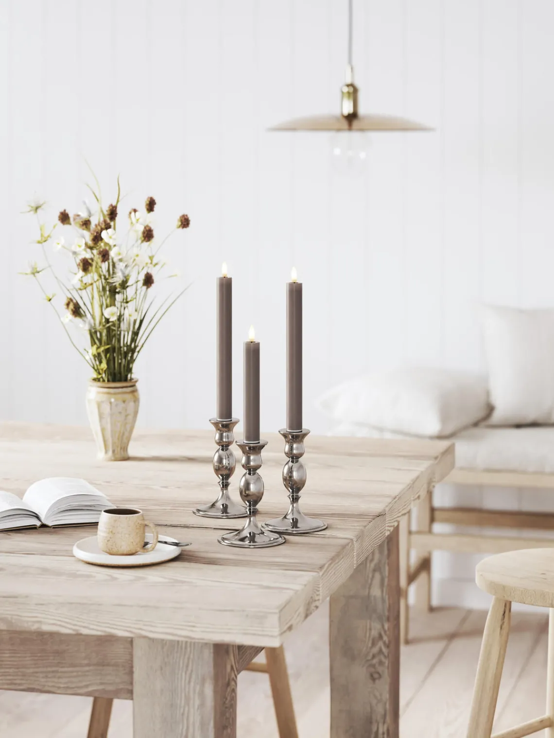 Velas Led|Velas Decorativas>Deluxe Homeart Velas cónicas LED artesanales Real Flame, 15 cm, 2 uds. Gris oscuro