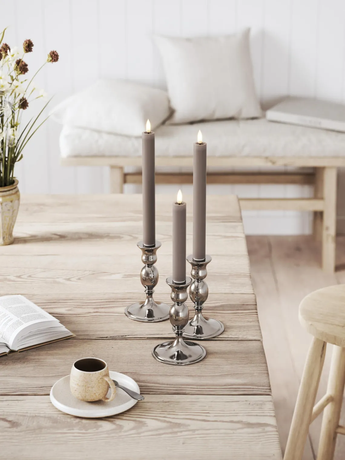 Velas Led|Velas Decorativas>Deluxe Homeart Velas cónicas LED artesanales Real Flame, 15 cm, 2 uds. Gris oscuro