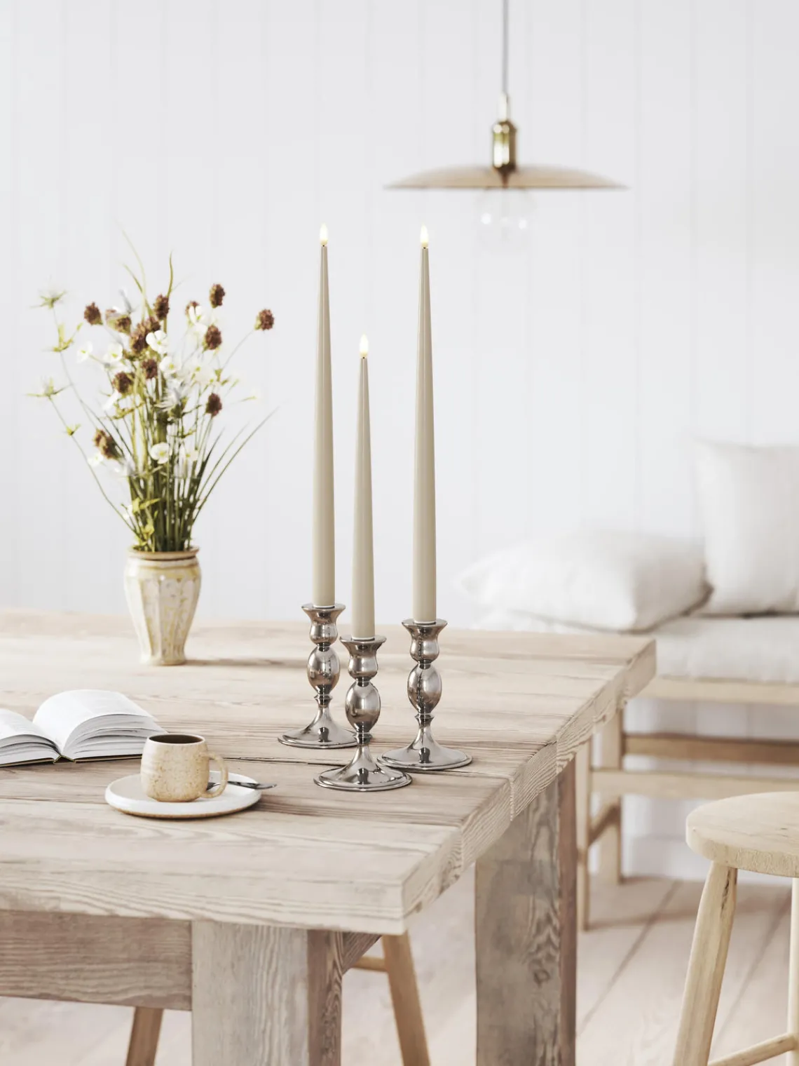 Velas Led|Velas Decorativas>Deluxe Homeart Velas cónicas LED artesanales Real Flame, 38 cm, 2 uds. Greige