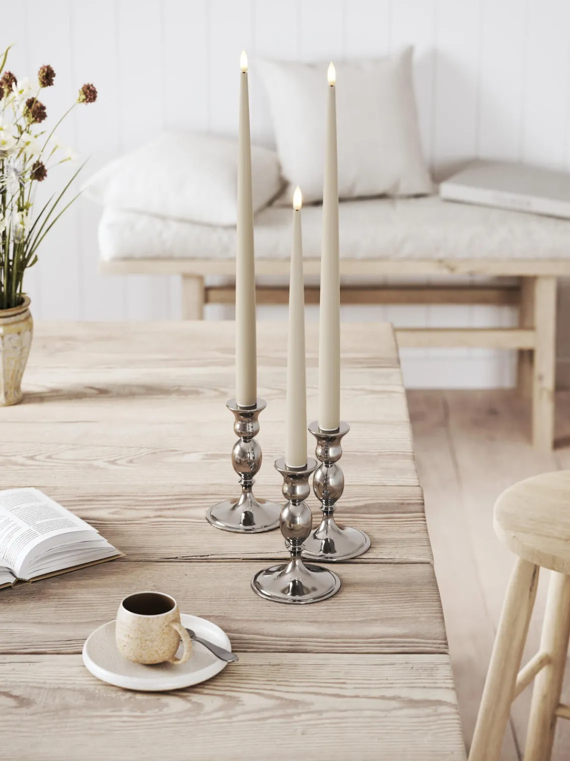 Velas Led|Velas Decorativas>Deluxe Homeart Velas cónicas LED artesanales Real Flame, 38 cm, 2 uds. Greige