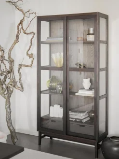 Best Vitrina de madera de roble con puertas correderas Hazelton Vitrinas|Vitrinas