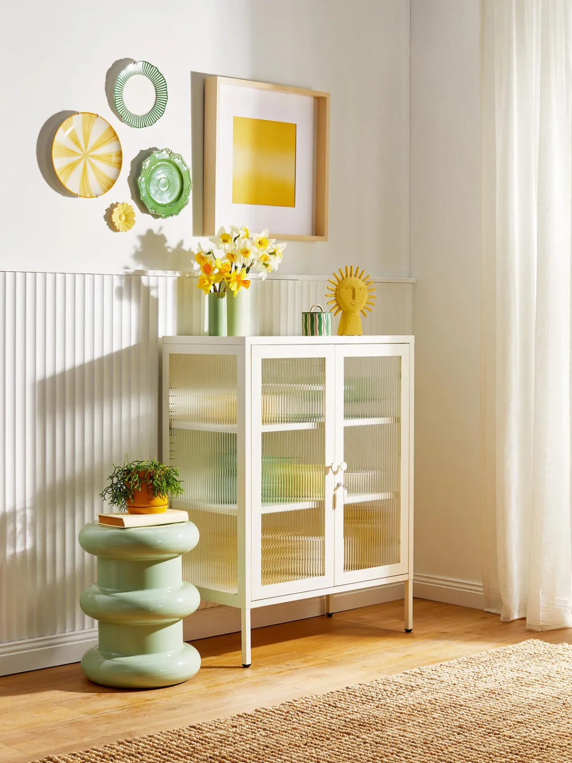 Vitrinas|Vitrinas>Mustard Made Vitrina de metal con cristal acanalado The Mixer Blanco Off White