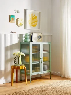 Vitrinas|Vitrinas>Mustard Made Vitrina de metal con cristal acanalado The Mixer Verde salvia