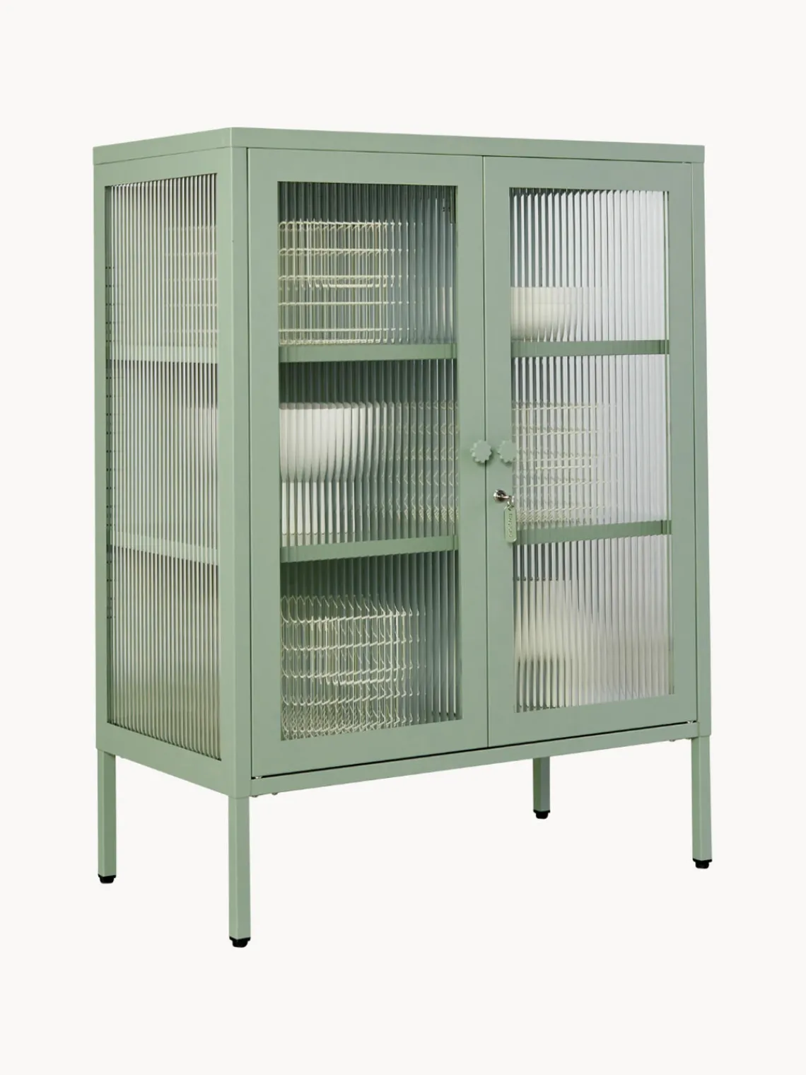 Vitrinas|Vitrinas>Mustard Made Vitrina de metal con cristal acanalado The Mixer Verde salvia