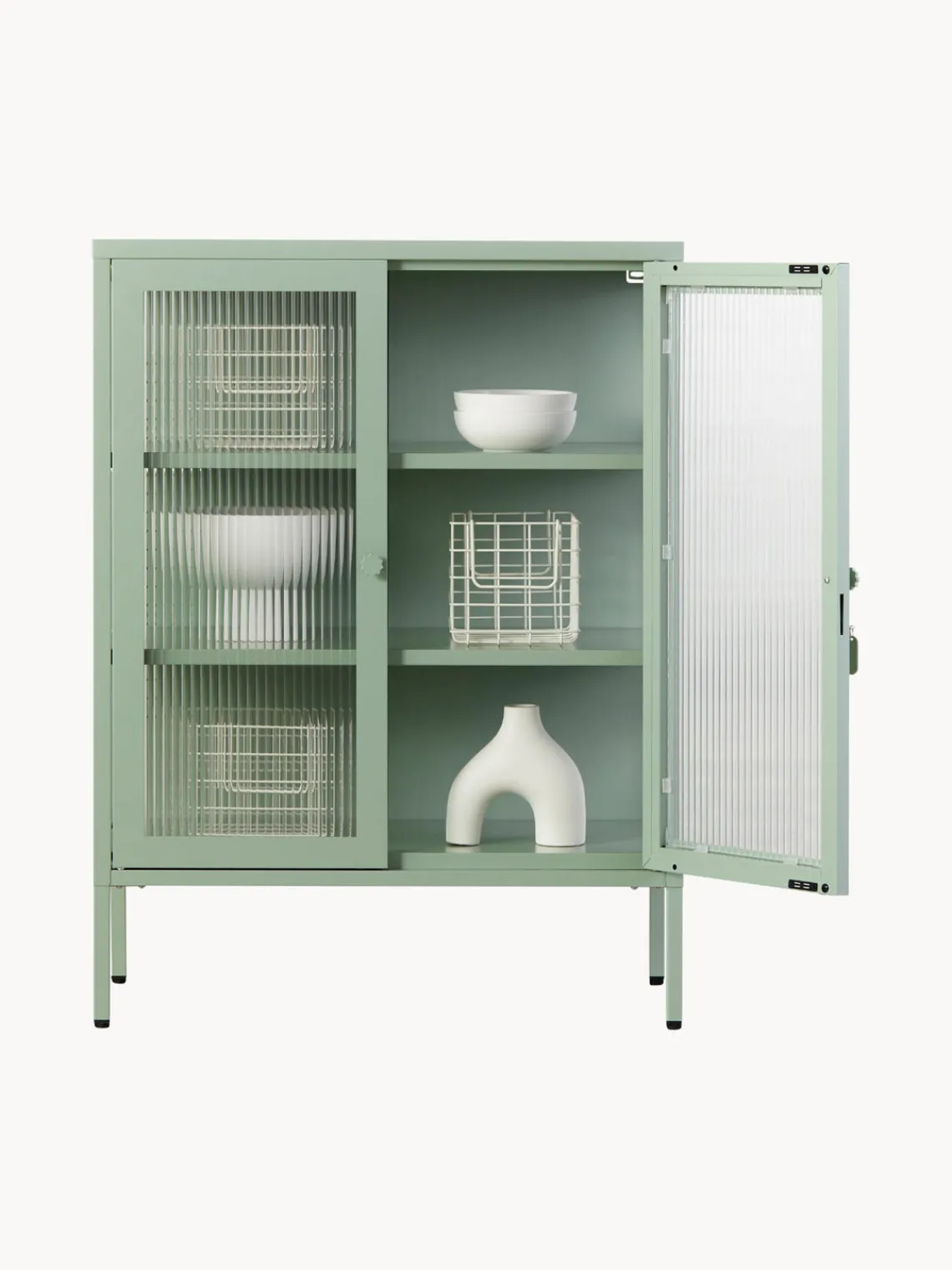 Vitrinas|Vitrinas>Mustard Made Vitrina de metal con cristal acanalado The Mixer Verde salvia