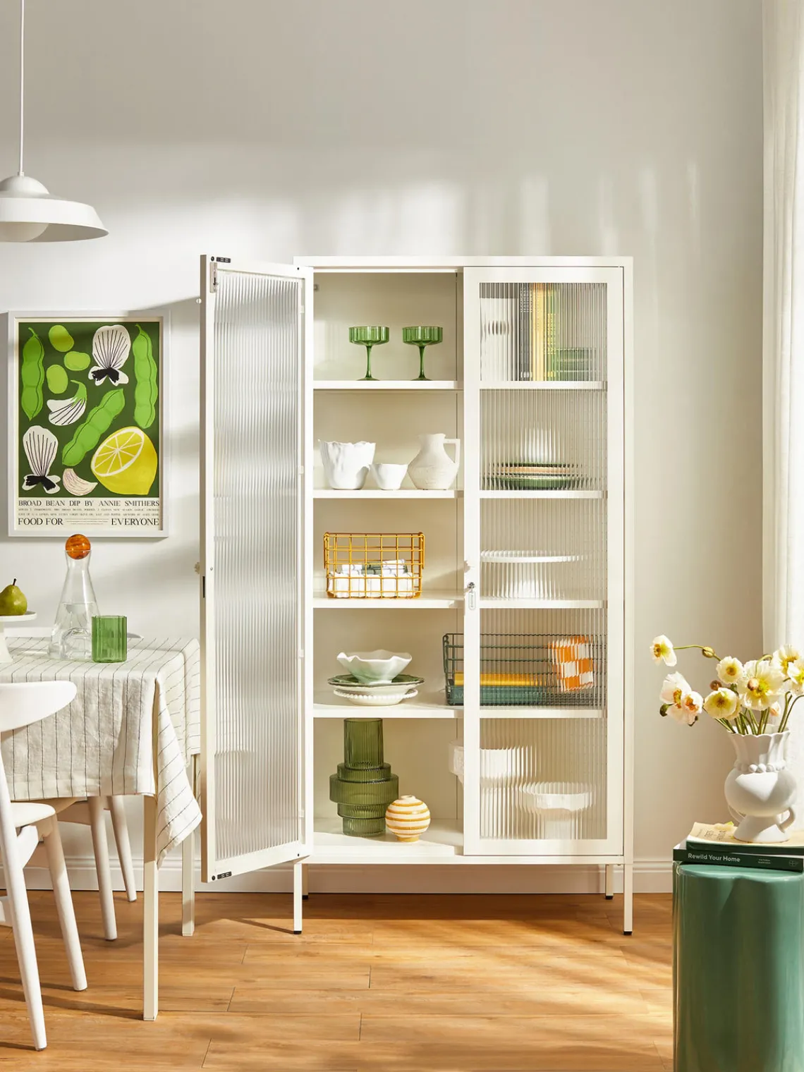 Vitrinas|Vitrinas>Mustard Made Vitrina de metal con cristal acanalado The Collector Blanco Off White