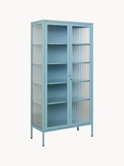 Vitrinas|Vitrinas>Mustard Made Vitrina de metal con cristal acanalado The Collector Azul claro