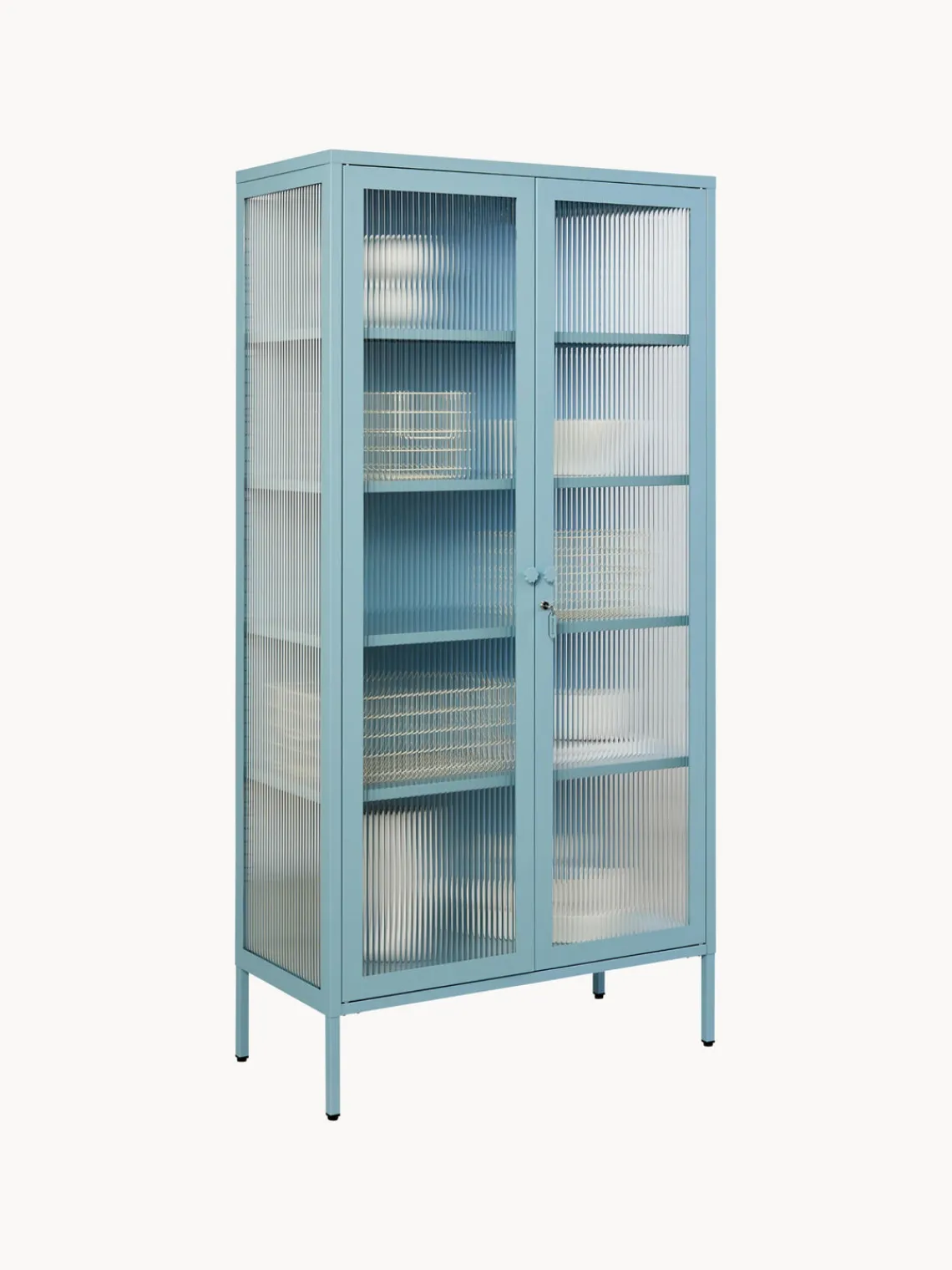 Vitrinas|Vitrinas>Mustard Made Vitrina de metal con cristal acanalado The Collector Azul claro