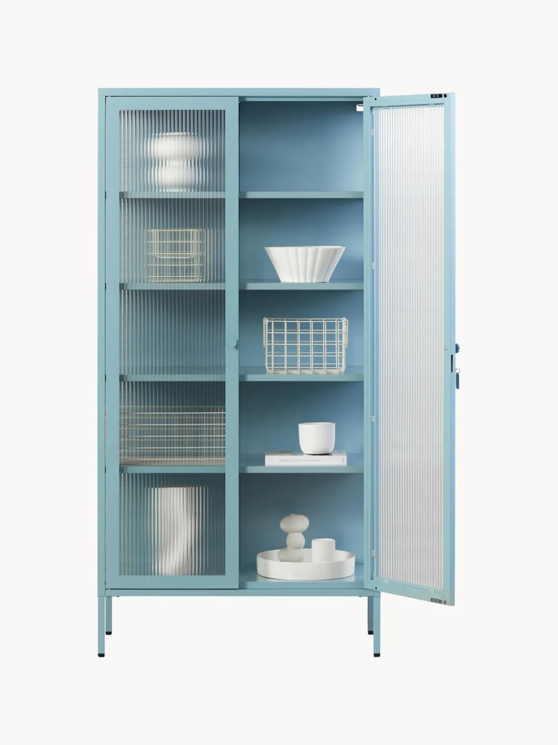 Vitrinas|Vitrinas>Mustard Made Vitrina de metal con cristal acanalado The Collector Azul claro