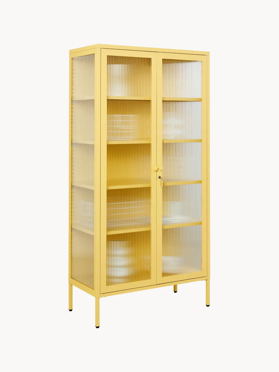 Vitrinas|Vitrinas>Mustard Made Vitrina de metal con cristal acanalado The Collector Amarillo claro