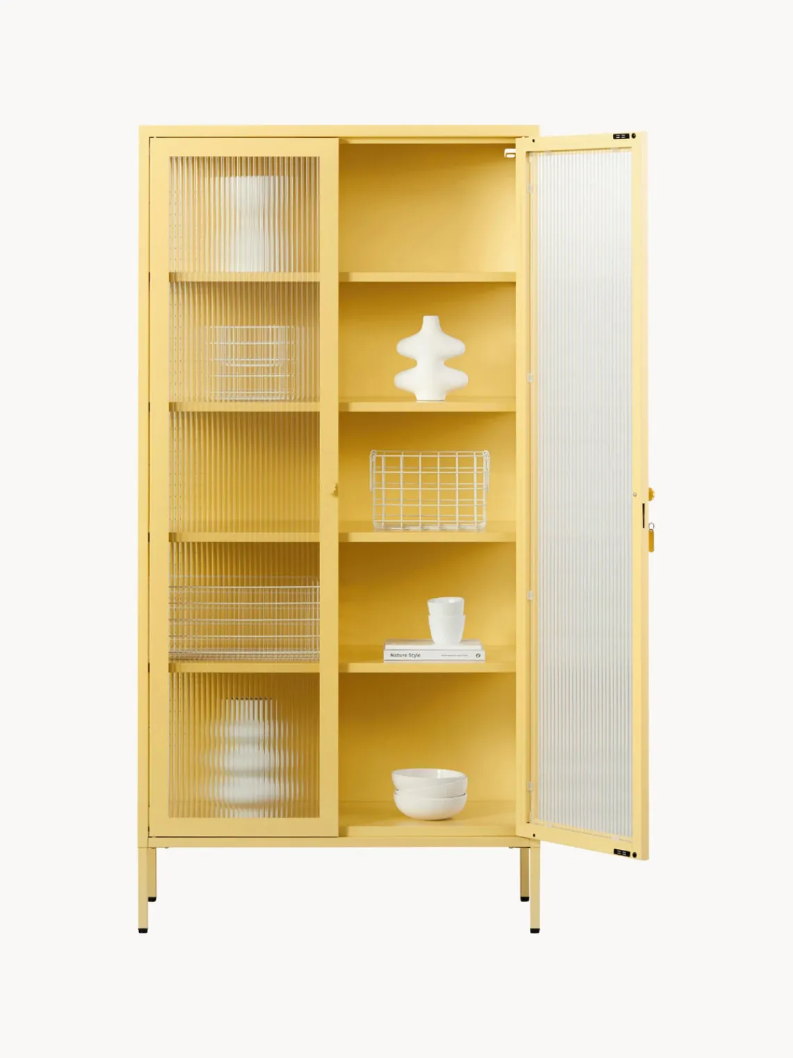 Vitrinas|Vitrinas>Mustard Made Vitrina de metal con cristal acanalado The Collector Amarillo claro