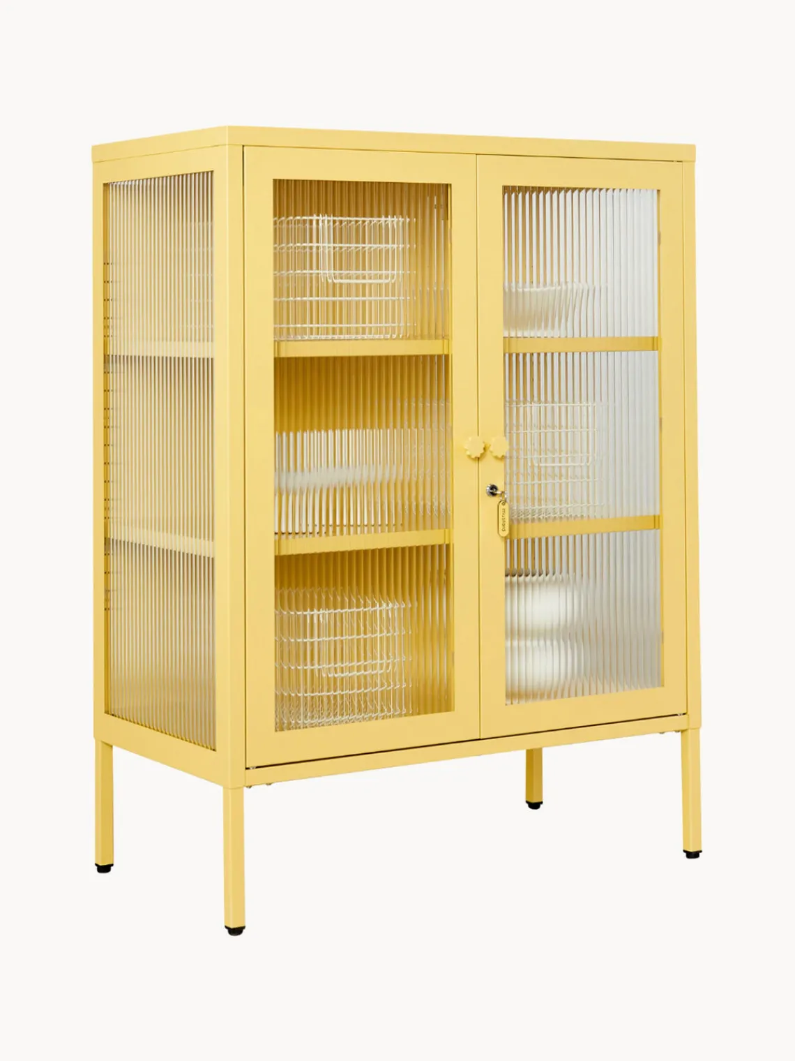 Vitrinas|Vitrinas>Mustard Made Vitrina de metal con cristal acanalado The Mixer Amarillo claro