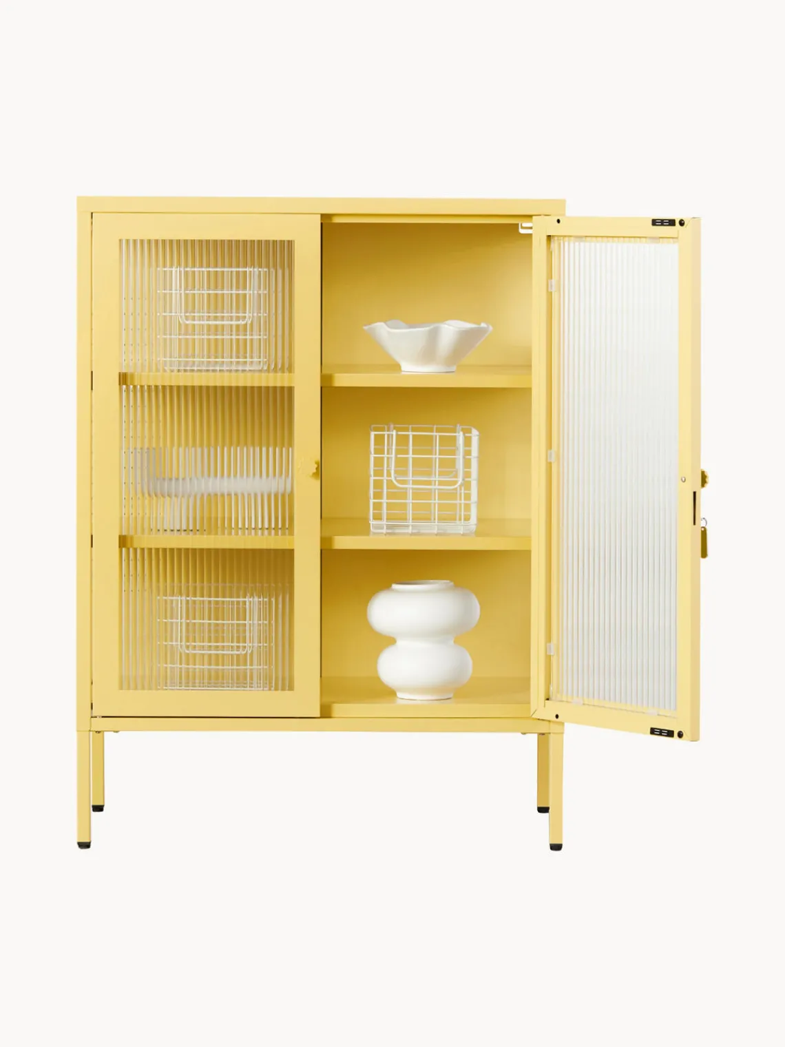 Vitrinas|Vitrinas>Mustard Made Vitrina de metal con cristal acanalado The Mixer Amarillo claro