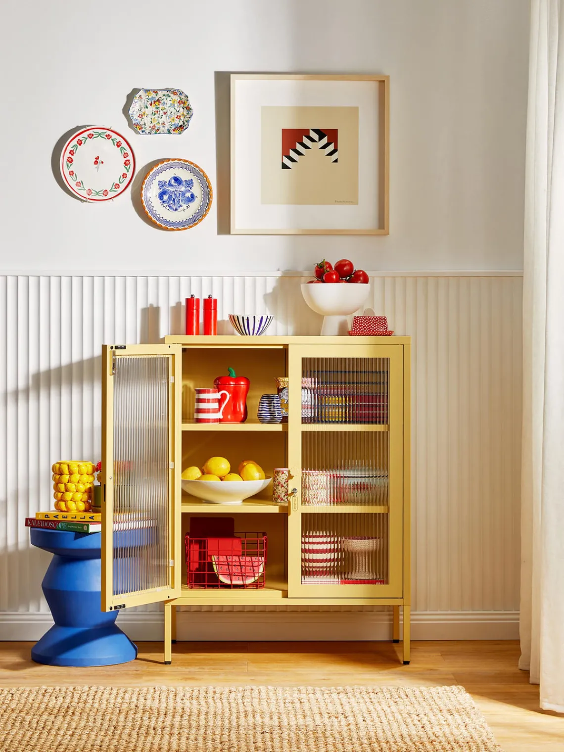 Vitrinas|Vitrinas>Mustard Made Vitrina de metal con cristal acanalado The Mixer Amarillo claro