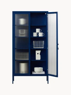 Vitrinas|Vitrinas></noscript>Mustard Made Vitrina de metal con cristal acanalado The Collector Azul oscuro