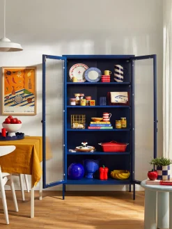 Vitrinas|Vitrinas></noscript>Mustard Made Vitrina de metal con cristal acanalado The Collector Azul oscuro