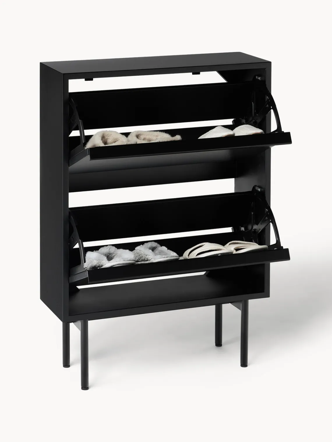 Zapateros|Zapateros>Westwing Collection Zapatero de madera con compartimentos plegables Elona Negro mate