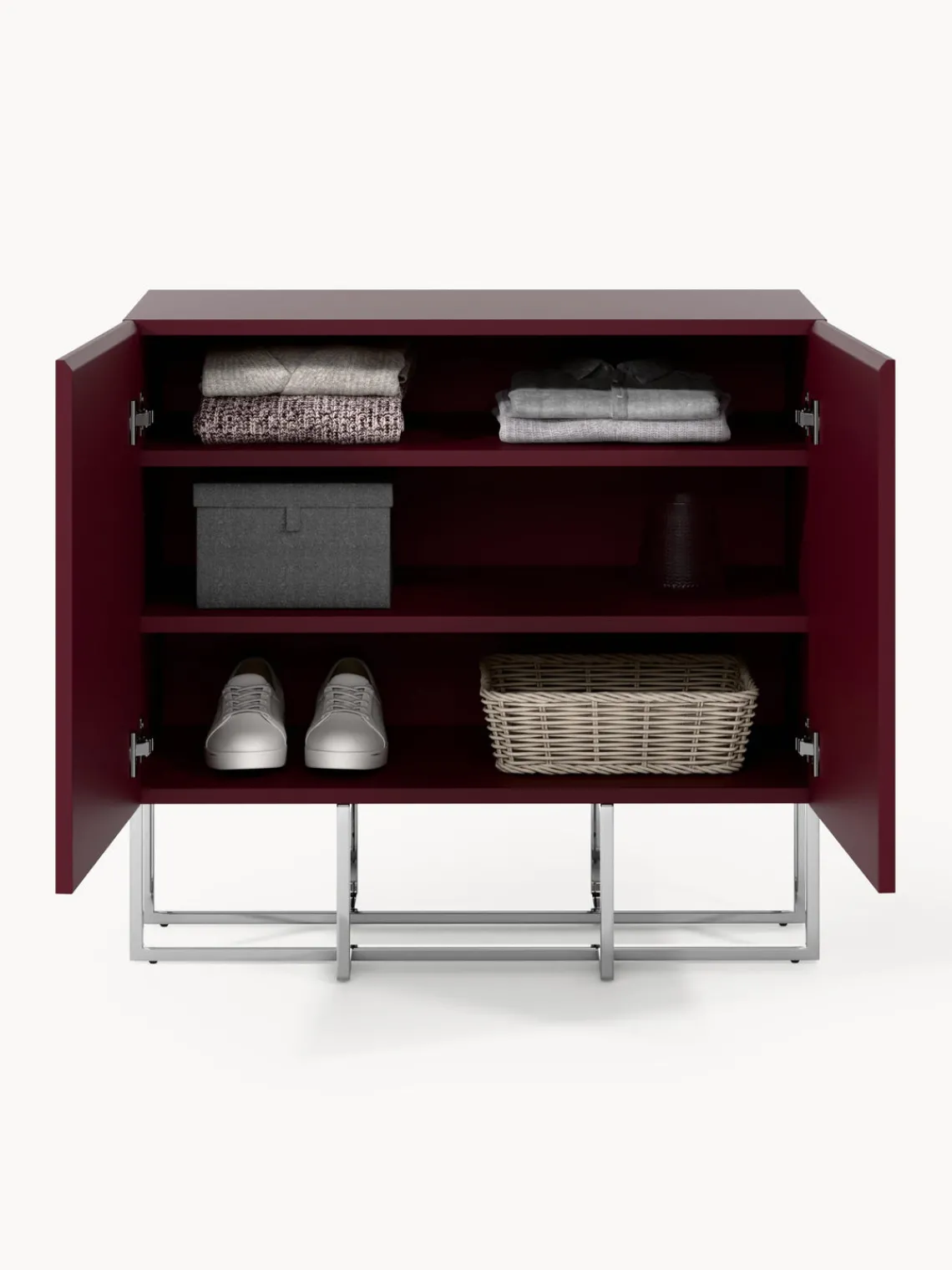 Zapateros|Zapateros>Westwing Collection Zapatero de madera Joe Rojo vino, plateado