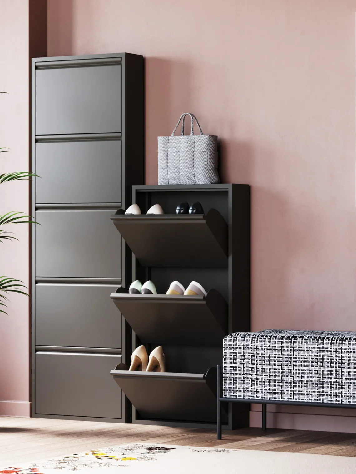 Zapateros|Zapateros>Kare Design Zapatero de pared Caruso, puertas abatibles Negro